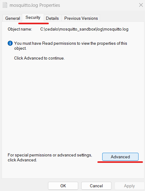 mosquitto.log properties / security