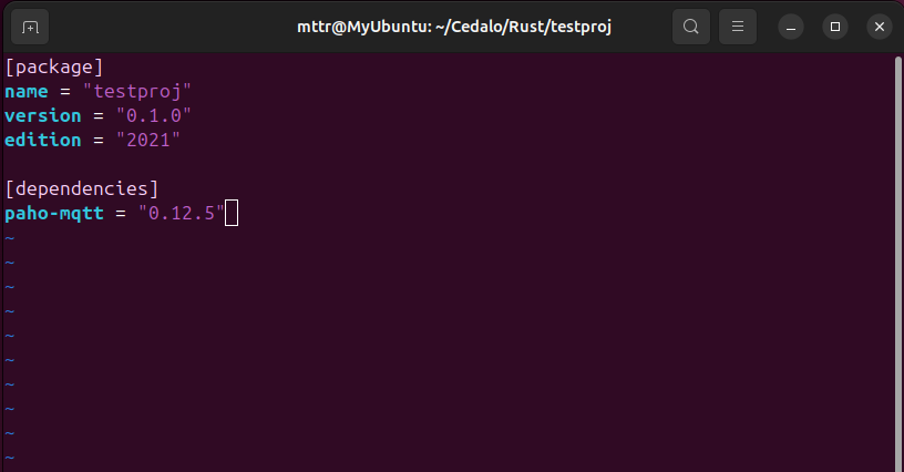 Cargo.toml file showing the latest dependency version 0.12.5 was added correctly