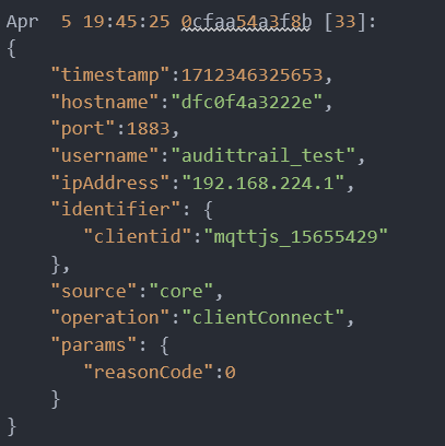 Mosquitto’s audit trail log record
