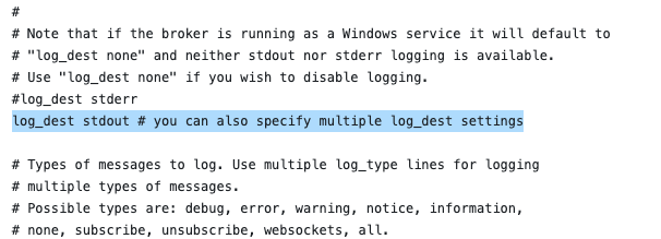 Selecting stdout as the log output destination