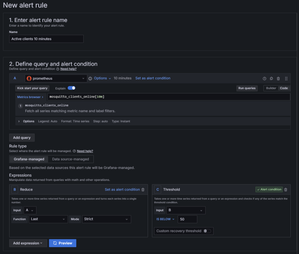 Grafana alert settings