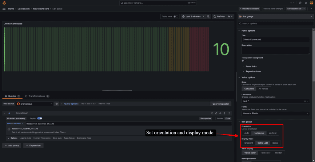 Bar gauge visualization panel in Grafana