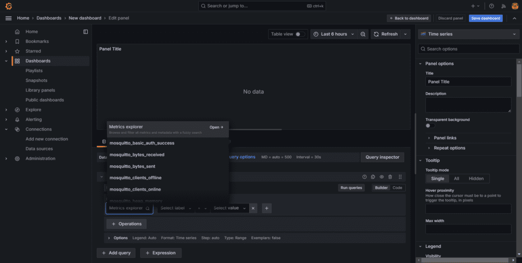 Available MQTT broker metrics in Grafana