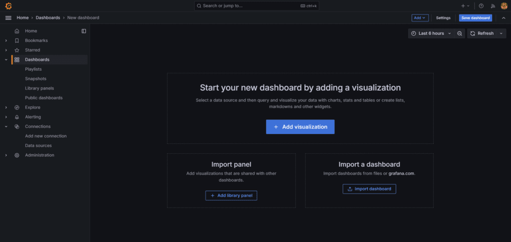 Grafana new dashboard page