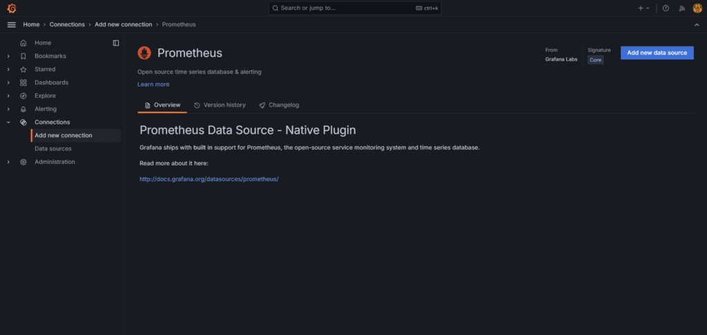 Add new Prometheus data source in Grafana