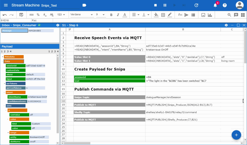 Screenshot of Streamsheets publishing data