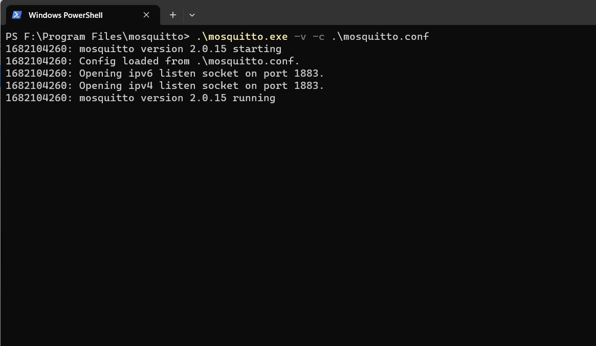 Mosquitto MQTT broker start command on PC